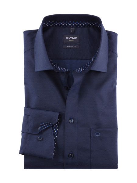 Chemise Olymp MODERN FIT UNI POPELINE bleu foncé avec col Global Kent en coupe moderne