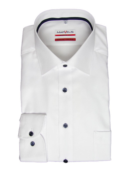 Chemise Marvelis MODERN FIT STRUCTURE blanc avec col Nouveau Kent en coupe moderne