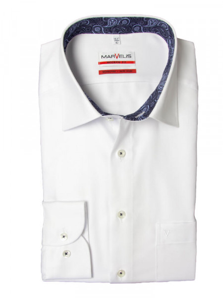 Chemise Marvelis MODERN FIT TWILL blanc avec col Nouveau Kent en coupe moderne
