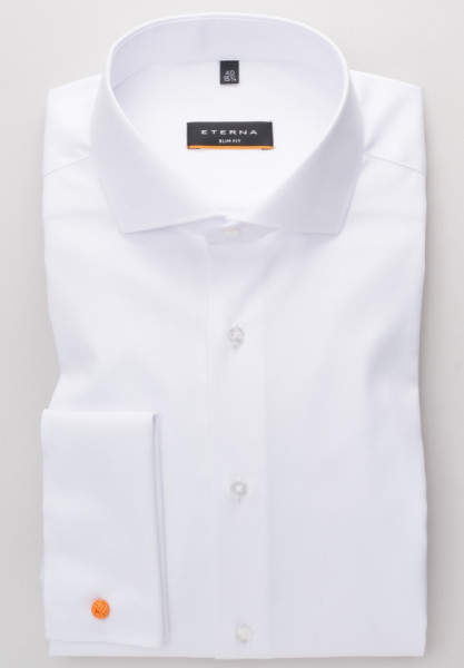 Chemise Eterna SLIM FIT TWILL blanc avec col Italien en coupe étroite