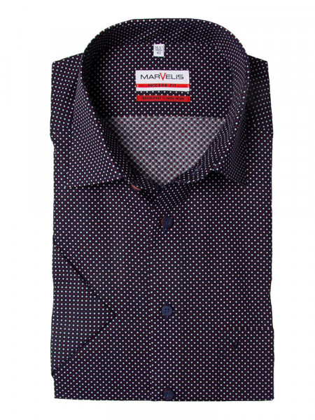 Chemise Marvelis MODERN FIT UNI POPELINE bleu foncé avec col Nouveau Kent en coupe moderne