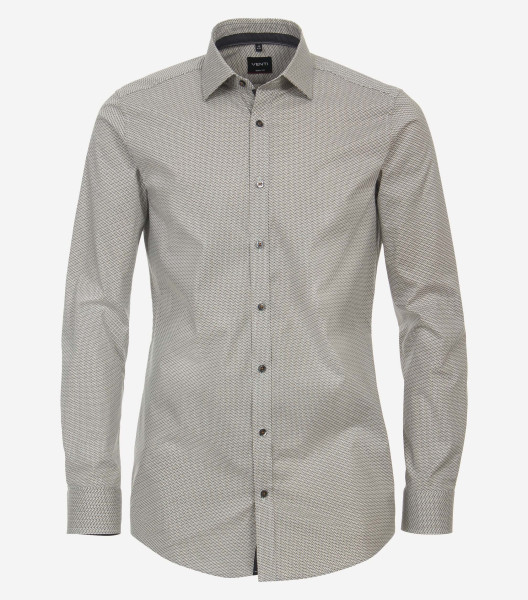 Chemise Venti BODY FIT PRINT beige avec col Kent en coupe étroite