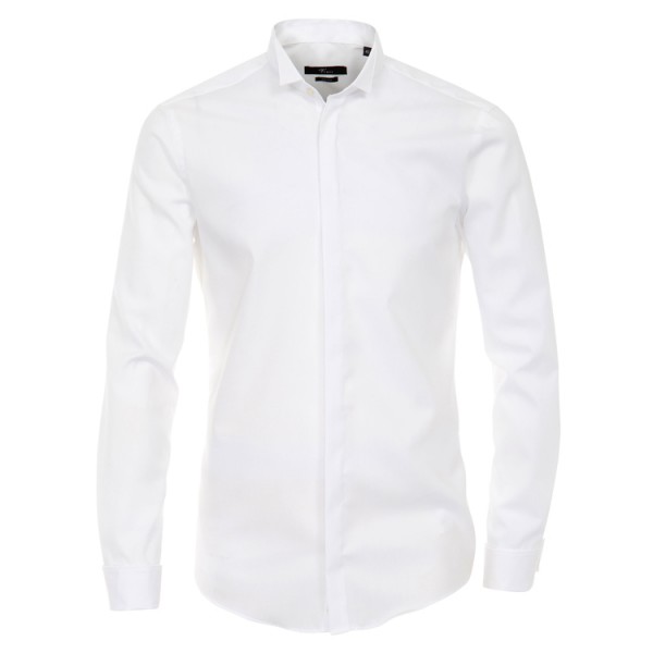 Chemise Venti "Popeline" blance, col cassé, patte cachée, coupe moderne