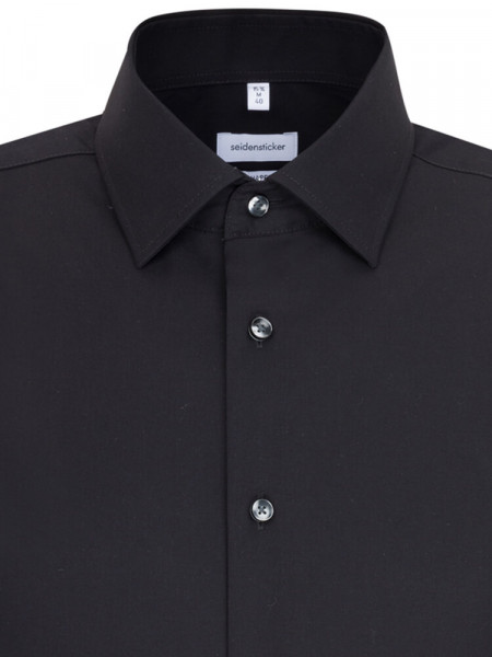 SEIDENSTICKER Tailored Fit Chemise Noir Business Kent Popeline - Vue 2