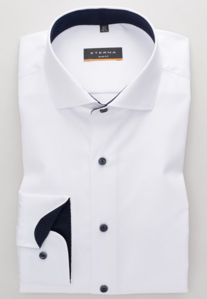 Chemise Eterna SLIM FIT TWILL blanc avec col Italien en coupe étroite