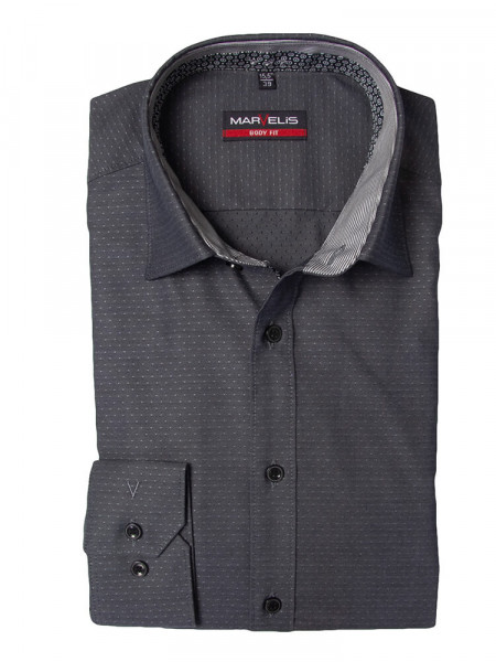 Chemise Marvelis BODY FIT PRINT anthracite avec col New York Kent en coupe étroite