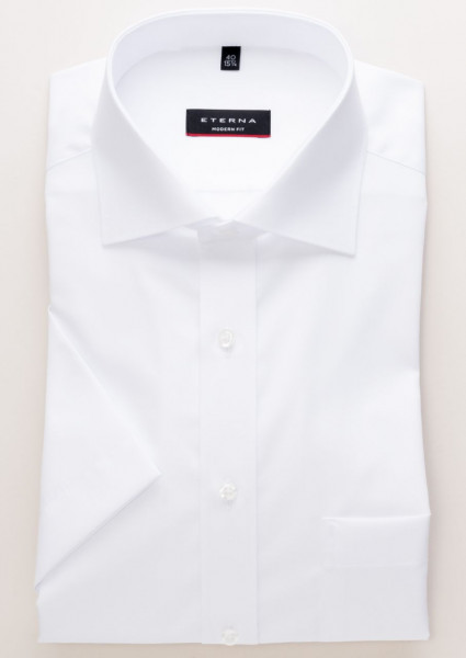 Chemise Eterna MODERN FIT UNI POPELINE blanc avec col Kent en coupe moderne