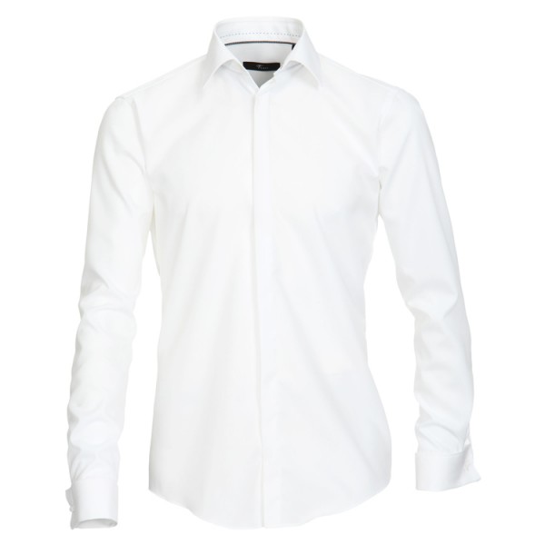 Chemise Venti "Popeline" blance, col kent, patte cachée, coupe moderne