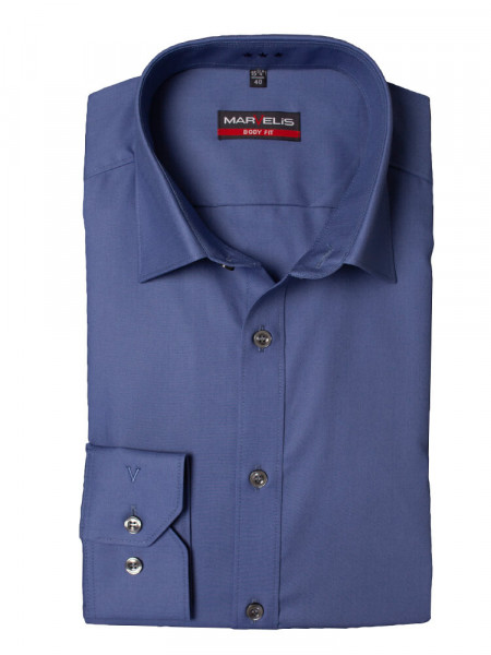 Chemise Marvelis BODY FIT UNI POPELINE bleu moyen avec col New York Kent en coupe étroite