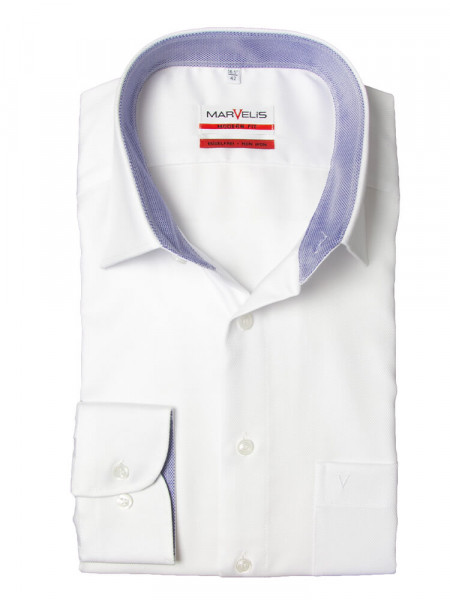 Chemise Marvelis MODERN FIT STRUCTURE blanc avec col Nouveau Kent en coupe moderne