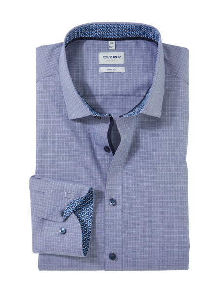 Chemise Olymp BODY FIT TWILL bleu foncé avec col Kent moderne en coupe étroite