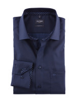 Chemise Olymp MODERN FIT UNI POPELINE bleu foncé avec col Global Kent en coupe moderne