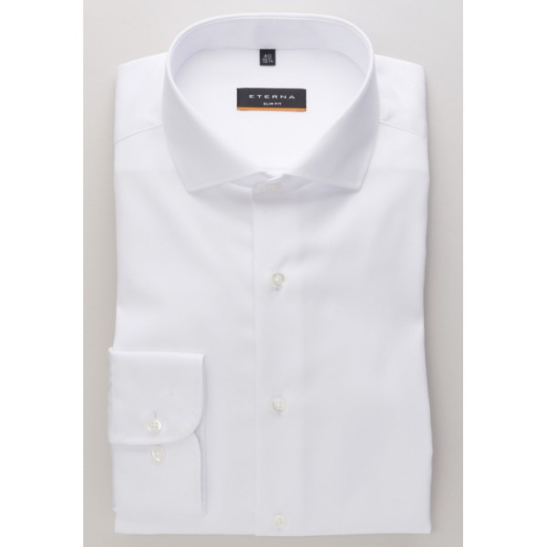 Chemise Eterna SLIM FIT TWILL blanc avec col Italien en coupe étroite