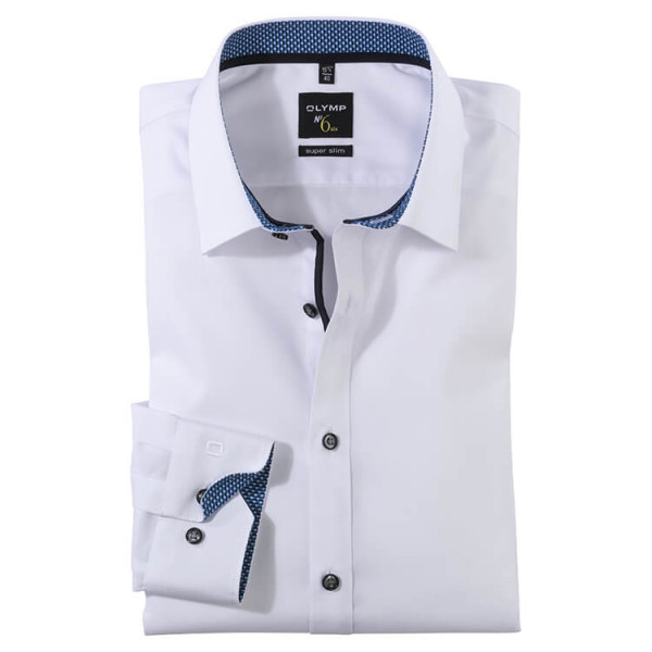 Chemise OLYMP No. Six super slim UNI POPELINE blanc avec col Urban Kent en coupe super étroite