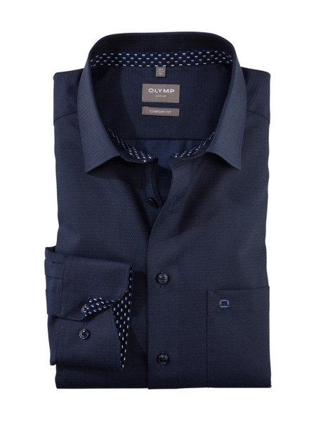 Chemise Olymp COMFORT FIT UNI POPELINE bleu foncé avec col Nouveau Kent en coupe classique