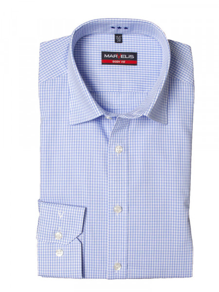 Chemise Marvelis BODY FIT OFFICE bleu clair avec col New York Kent en coupe étroite