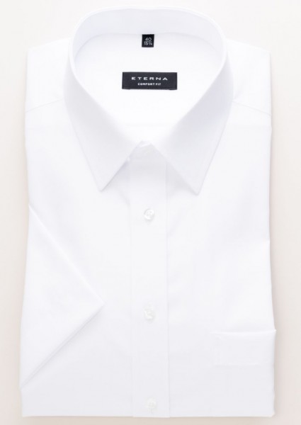 Chemise Eterna COMFORT FIT UNI POPELINE blanc avec col Kent en coupe classique