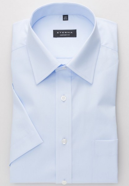 Chemise Eterna COMFORT FIT UNI POPELINE bleu clair avec col Kent en coupe classique