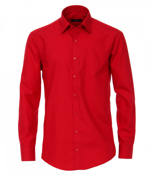 Chemise Venti MODERN FIT UNI POPELINE rouge avec col Kent en coupe moderne