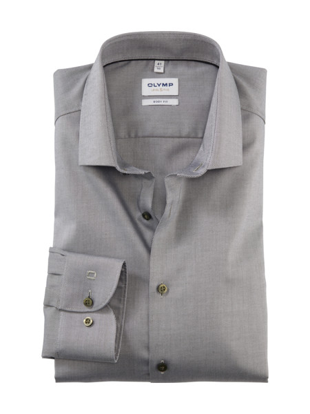 Chemise Olymp BODY FIT TWILL brun avec col Kent moderne en coupe étroite