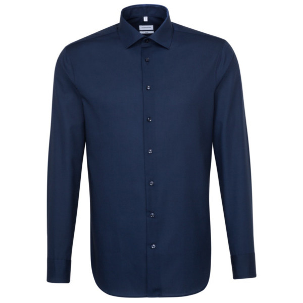 Chemise Seidensticker SLIM FIT UNI POPELINE bleu foncé avec col Business Kent en coupe étroite