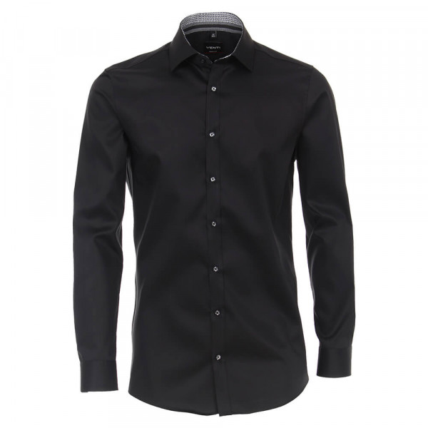 Chemise Venti BODY FIT TWILL noir avec col Kent en coupe étroite