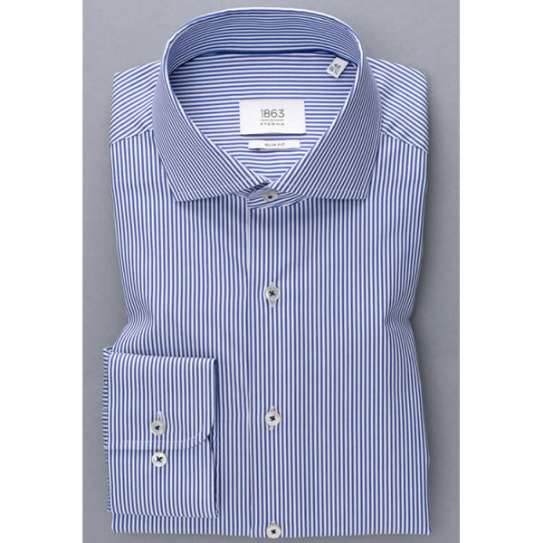 Chemise Eterna SLIM FIT TWILL BANDES bleu foncé avec col Italien en coupe étroite