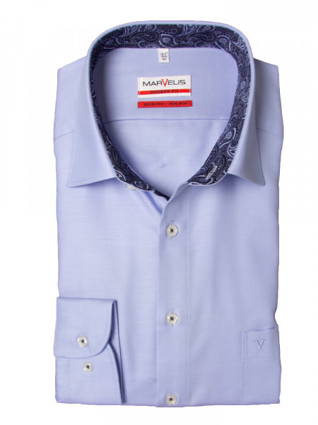 Chemise Marvelis MODERN FIT TWILL bleu clair avec col Nouveau Kent en coupe moderne
