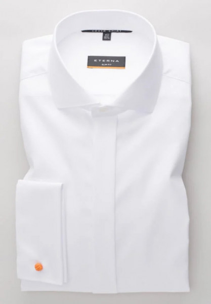 Chemise Eterna SLIM FIT TWILL blanc avec col Italien en coupe étroite