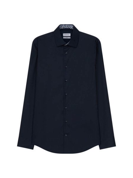 Chemise Seidensticker EXTRA SLIM UNI POPELINE bleu foncé avec col Business Kent en coupe super étroite