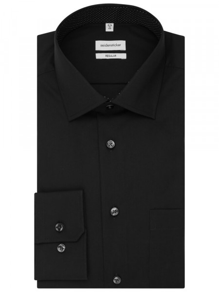 SEIDENSTICKER Regular Fit Chemise Noir Business Kent Popeline - Vue 4