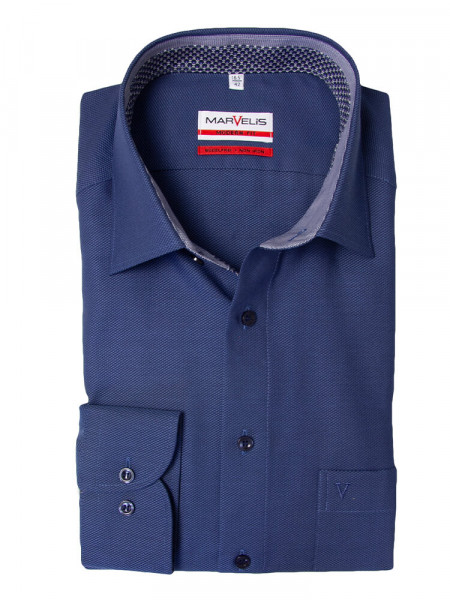 Chemise Marvelis MODERN FIT STRUCTURE bleu moyen avec col Nouveau Kent en coupe moderne