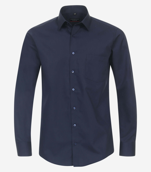 Chemise Redmond MODERN FIT UNI POPELINE bleu foncé avec col Kent en coupe moderne