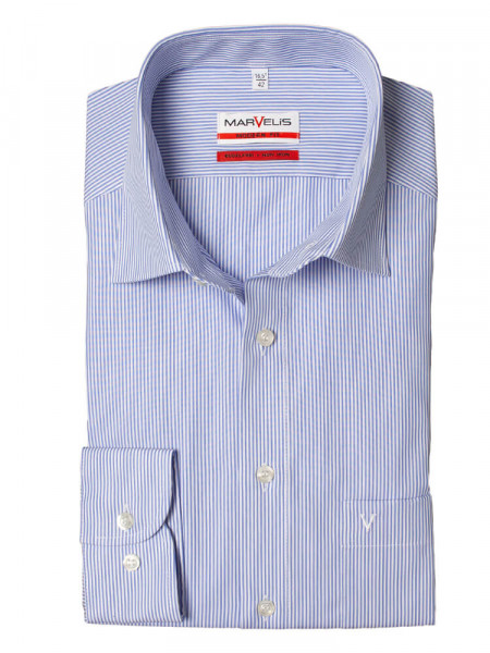 Chemise Marvelis MODERN FIT UNI POPELINE bleu clair avec col Nouveau Kent en coupe moderne