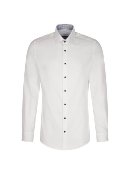 Chemise Seidensticker SLIM TWILL blanc avec col Business Kent en coupe étroite