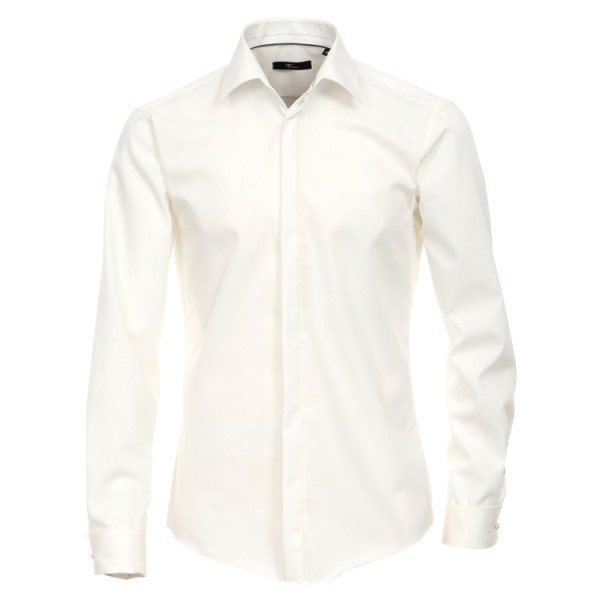 Chemise Venti "Popeline" beige, col kent, patte cachée, coupe moderne