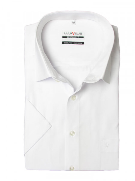 Chemise Marvelis COMFORT FIT UNI POPELINE blanc avec col Nouveau Kent en coupe classique