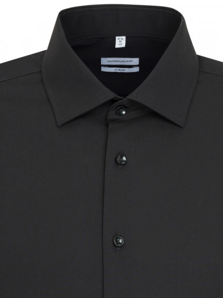 SEIDENSTICKER Extra Slim Fit Chemise Noir Business Kent Popeline - Vue 2