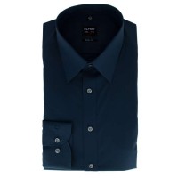 Chemise OLYMP Level Five body fit UNI POPELINE bleu foncé avec col New York Kent en coupe étroite