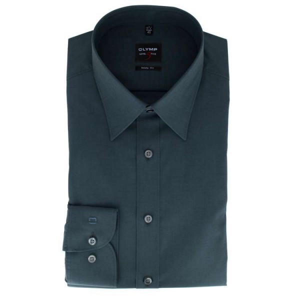 Chemise OLYMP Level Five body fit CHAMBRAY anthracite avec col New York Kent en coupe étroite