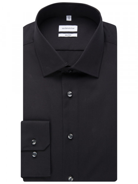 SEIDENSTICKER Tailored Fit Chemise Noir Business Kent Popeline - Vue 4
