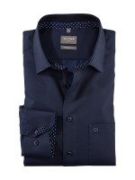 Chemise Olymp COMFORT FIT UNI POPELINE bleu foncé avec col Nouveau Kent en coupe classique