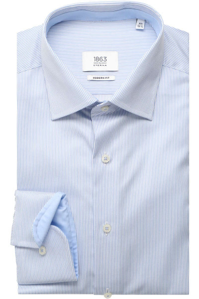 Chemise Eterna MODERN FIT TWILL bleu clair avec col Classic Kent en coupe moderne