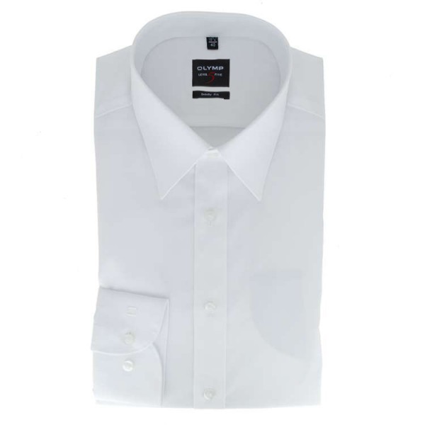 Chemise OLYMP Level Five body fit UNI POPELINE blanc avec col New York Kent en coupe étroite