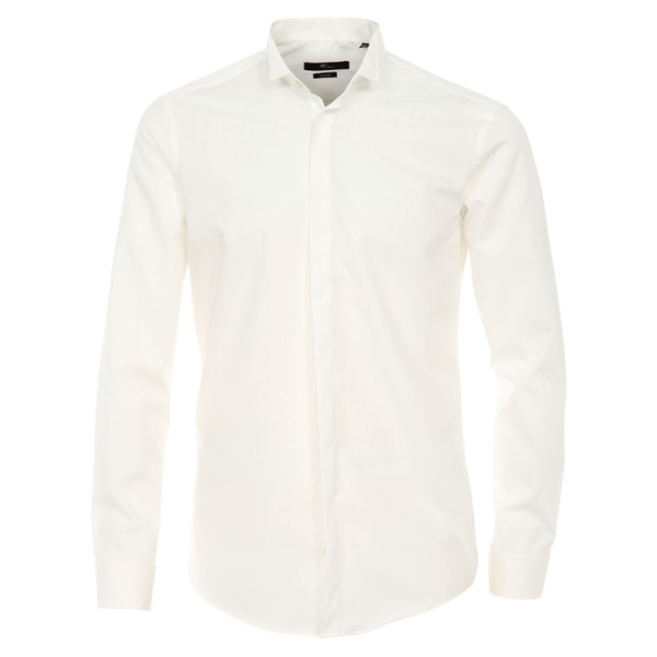 Chemise Venti "Popeline" beige, col cassé, patte cachée, coupe moderne