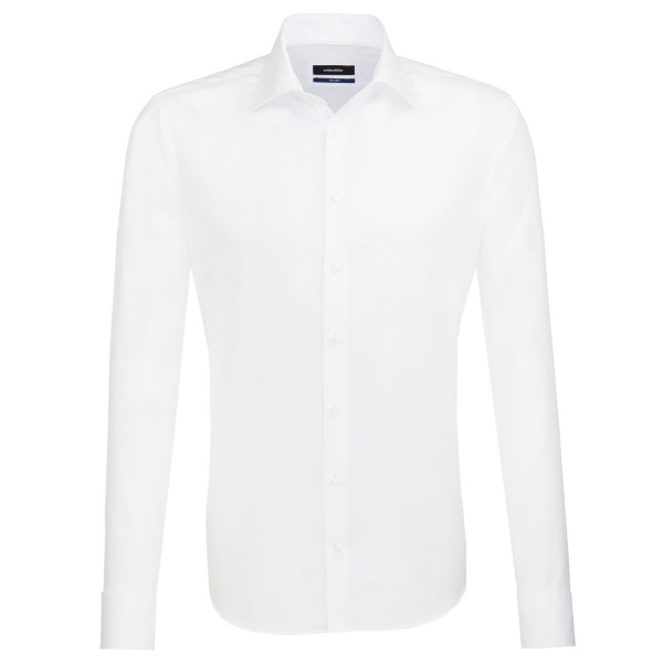 Chemise Seidensticker SHAPED UNI POPELINE blanc avec col Business Kent en coupe moderne