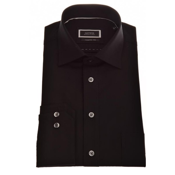 Chemise Hatico "Chambrey" noire, col kent, coupe classique