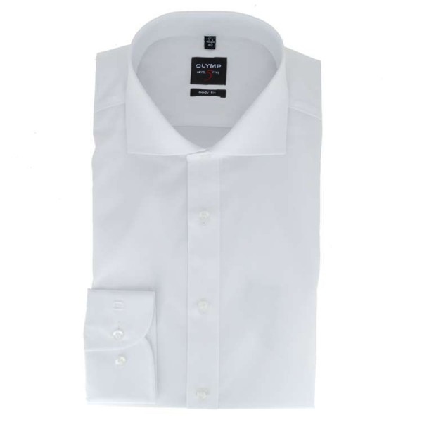 Chemise OLYMP Level Five body fit UNI POPELINE blanc avec col Italien en coupe étroite