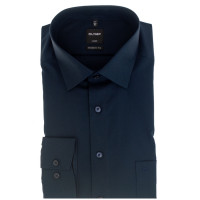 Chemise OLYMP Luxor modern fit UNI POPELINE bleu foncé avec col Nouveau Kent en coupe moderne