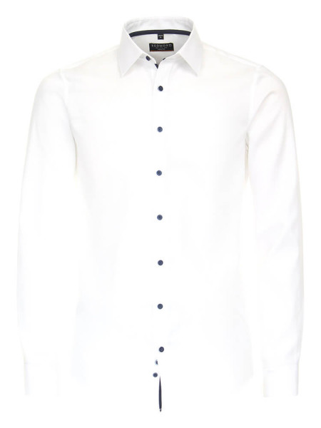 Chemise Redmond SLIM FIT STRUCTURE blanc avec col Kent en coupe étroite